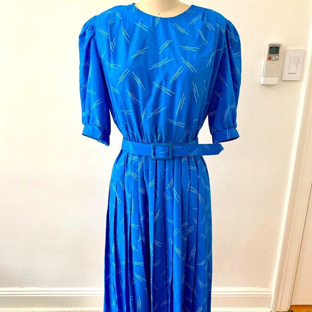 Vintage Printed Belted Pleated Dress Lisa II Dress Size 10 Label Small.